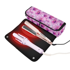 LOW MOQ Custom Print Hibiscus Heat Resistant Storage Case Hair Tool Organizer Bag Hair Tools Travel Bag with Heat Resistant <b>Mat</b> - Product Image 2