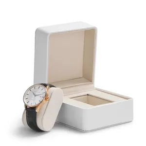 Handmade Bespoke Logo Custom Luxury Rigid Paper Cardboard Wooden Rustic Leather Smart Watch Packaging Box With Pillow
