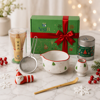 Ensemble de bols à matcha colorés Anji Newell pour Noël, accessoires à thé en céramique faits à la main avec fouet pour la maison, le bureau, le café, cadeau saisonnier