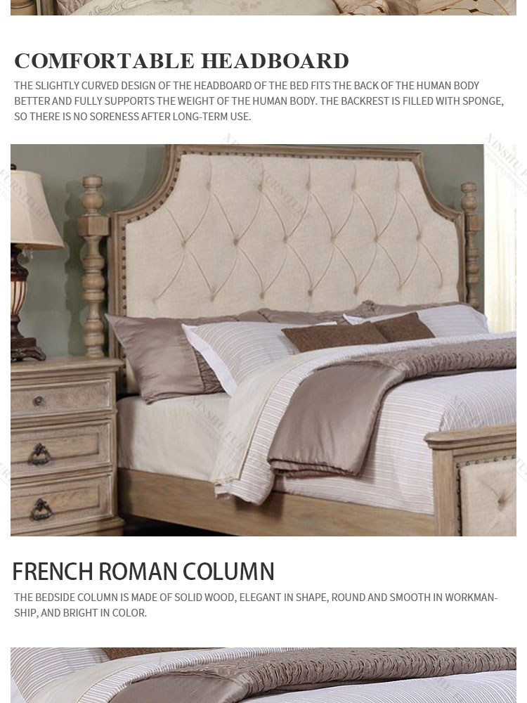 nordic modern best selling antique solid wood frame american oak double bed bedroom furniture set