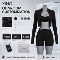 Fabricant de vêtements de sport, ensemble de yoga 3 pièces, veste courte zippée, soutien-gorge de sport, short taille haute, vêtements d'entraînement personnalisés avec étiquette privée