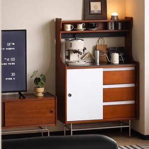 Solid Wood Sideboard Living Room Cabinet With Storage And Coffee Maker Multifunctional Wall Mounted Design For Small Apartment - Product Image 3