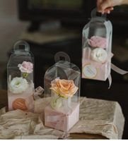 Caja de Papel Transparente para Flores Pequeñas, Estilo Simple, Caja de PVC para una Sola Rosa, Caja Portátil para Arreglos Florales, Caja de Regalo para Flores