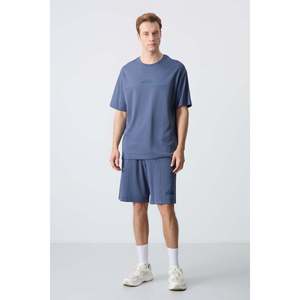 Ensemble de shorts basiques pour hommes en coton épais, doux et texturé, coupe oversize - 85259 - Huile/pétrole - Product Image 1