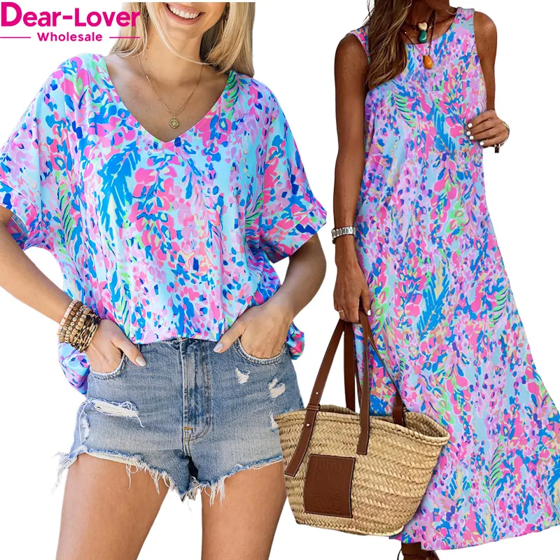 Dear-Lover ODM Custom Logo Private Label Wholesale Ladies Trending Fashion Cute Summer Floral Print Womens Tops For Women