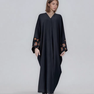 Robe <span class=keywords><strong>abaya</strong></span> ouverte élégante de l'Aïd pour femme dernière mode turque de Dubaï avec broderie grande taille en <span class=keywords><strong>lin</strong></span> de coton pour femme musulmane - Product Image 3