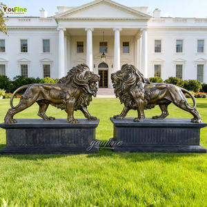 YOUFINE屋外ガーデンライフサイズペアブロンズ立ちライオン像台座付き彫刻 - Product Image 1