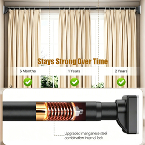 Tringle à rideaux moderne en métal noir ARODDY, longue de 27,5 à 47,2 pouces, avec embouts décoratifs, <span class=keywords><strong>sans</strong></span> perçage requis - Product Image 6