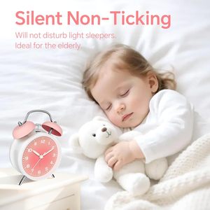 Réveil silencieux à piles en métal et quartz de 4,5 pouces avec fonction snooze et double <span class=keywords><strong>cloche</strong></span>, idéal pour les gros dormeurs, les enfants et les seniors, certifié CE - Product Image 2