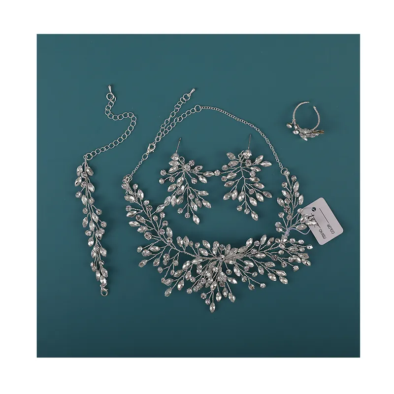 Crystal Leave Shape Women Jewelry Sets Handmade Necklaces Rings Earrings Bracelets Wedding Jewelry Sets