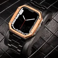 Custom Luxury Stainless Steel Band and Cover Screen Protector Watch Case for Apple Smart iwatch Serie 7 6 5