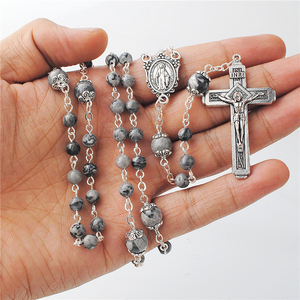 Cuentas de Piedra de Mapa Cristianas Religiosas de 6 mm con Piedras Preciosas de 8 mm <span class=keywords><strong>y</strong></span> Tapas, Collares de Rosario Católicos, Suministro de Fábrica - Product Image 6