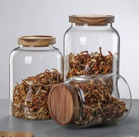 Rond grand réservoir de stockage en verre fruits secs nourriture bouteille joint bambou couverture personnalisé L haute Borosilicate vente en gros