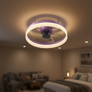 Ventilateur de plafond LED avec lumière, intensité réglable, violet, design moderne, moteur DC, 3 pales, télécommande, salon - Product Image 2