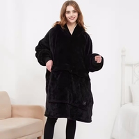 Couverture chauffante électrique surdimensionnée en flanelle et polaire Sherpa, à porter comme un sweat à capuche, pour l'hiver