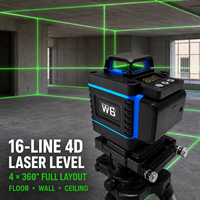 Niveau laser vert industriel 4D à 16 lignes et 360 degrés, auto-nivelant, outil de nivellement croisé pour l'installation de carreaux muraux/solaires AAA