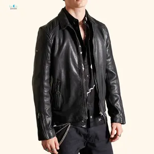 Newest Custom Logo Fashion Leather Fashion Vintage Classic Street Wear Bomber PU Leather Motorcycle Jacket For Men