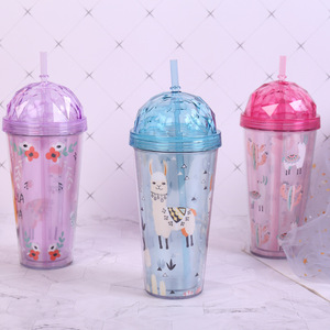 Tasses de café GZYSL RTS réutilisables, mignonnes, à double paroi, en plastique, avec couvercle et paille, nouveauté - Product Image 2