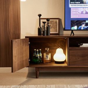 Mueble de TV de madera de nogal negro de 180 cm, estilo vintage, mueble de almacenamiento para sala de estar, soporte de TV de madera maciza para suelo. - Product Image 3