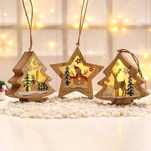 Wooden Christmas Hollow Carving Night <b>Light</b> Ornaments Star <b>Tree</b> Shape <b>Lighted</b> Decorations For Window And <b>Tree</b> - Product Image 1