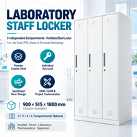 Casier de personnel pour laboratoire, hôpital, école, armoire en acier à 3 portes avec serrures à clé individuelles et portes ventilées pour vestiaires