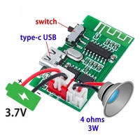 Modul Bluetooth Mono Amplifier Daya 4 Ohm 3W dengan Fungsi Pengisian Daya Baterai PCBA, Baterai Lithium 3.7V