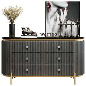 Luxury design Dark grey Wood sideboards buffet cabinets golden modern living room console table