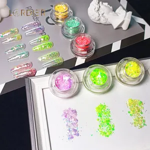 Acryl pulver für Nägel Abdeckung Nagel Meerjungfrau Glitter Flakes Sparkly 3d Hexagon Buntes Nagellack pulver