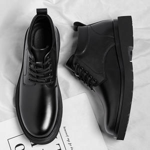 Botas Cortas Transpirables con Suela Gruesa 2026 para Hombre, Botas de Cuero Casuales, Botas de Trabajo Negras Simples, Zapatos de Cuero a la Moda - Product Image 3