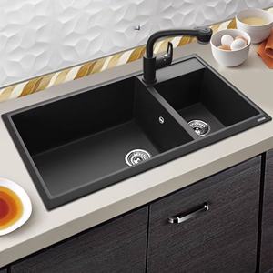 Fregadero de Cocina de Granito Negro y Cuarzo, Doble Tazón Grande, Resistente al Calor, Fácil de Limpiar, de Alta Resistencia - Product Image 4