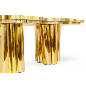 Table à manger moderne et légère de luxe en acier inoxydable et métal de style nordique personnalisé de forme spéciale haut de gamme pour le salon - Product Image 1