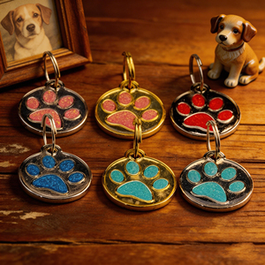 Etiquetas de Identificación para Perros y Gatos, Personalizadas con Logotipo, Forma de Pata, Redondas, Metálicas, con Brillo y Esmalte, Joyería para Mascotas - Product Image 1