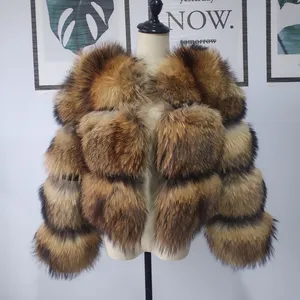 Musim Dingin Wanita Dilepas Lengan Alam Nyata Raccoon Bulu Mantel Bulu Rakun Jaket