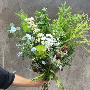 Plante Artificielle Secret Garden, Branche Unique, Fleurs en Soie Plastique, Décoration Mariage et Maison, Vert Blanc Bleu, Style Rustique - Product Image 1