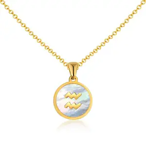 18K gold stainless steel 12 symbols necklace women Europe and America fashion pendant necklace jewelry