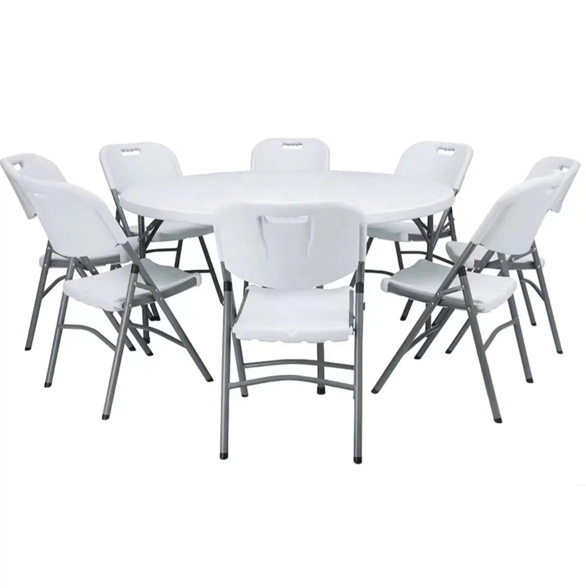 Mesa redonda de plástico plegable de 5 pies y 6 pies, mesa de comedor redonda de plástico duradero y fuerte, mesas y sillas de plástico baratas, color blanco