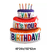 T1210 Bougies multicolores Série de gâteaux à trois couches Ballon en film d'aluminium pour la décoration de fête d'anniversaire pour enfants