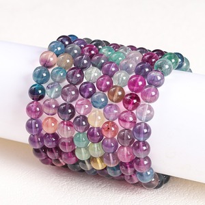สร้อยข้อมือหินฟลูออไรต์สีม่วง 5A สำหรับพัฒนาจิตวิญญาณ ลูกปัดคริสตัลบำบัด ช่วยในการทำสมาธิ สร้อยข้อมือยืดหยุ่นปรับได้ - Product Image 1