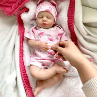Geschlossene Augen, offener Mund, 18 Zoll Reborn Komfortpuppe, Ganzkörper-Platin-Silikon, lebensechte Neugeborenenpuppe Loulou, Mädchen/Junge, fühlt sich an wie ein echtes Baby