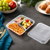 Boîte à lunch bento en PP de qualité alimentaire, micro-ondable, 3 compartiments, rectangulaire, en plastique, pour plats à emporter, repas rapides