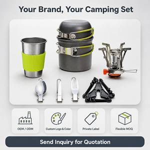 Draagbare Campingkookset met opvouwbaar gasfornuis voor 1-2 personen, geanodiseerde aluminium pannen, beker, bestek, picknick - Product Image 6