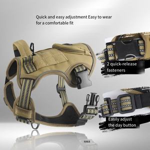 2024新しい反射なしプルドッグペットハーネス調節可能なコントロールハンドルオックスフォードドッグタクティカルハーネス、ポケット付きマジックステッカー - Product Image 5