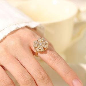 Anillos Antiestrés Giratorios de Trébol de Cuatro Hojas con Circonita para Mujer, <span class=keywords><strong>Anillo</strong></span> Fidget Spinner de Acero Inoxidable, Joyería Estética, Regalo - Product Image 2