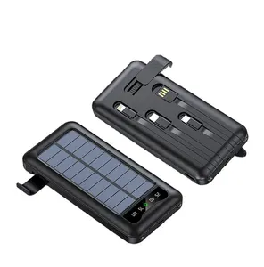 خازن الطاقة الشمسية 10000mAh خازن الطاقة مع ضوء LED خازن الطاقة المحمولة المدمجة في 3 كابلات لخازن الطاقة ايفون