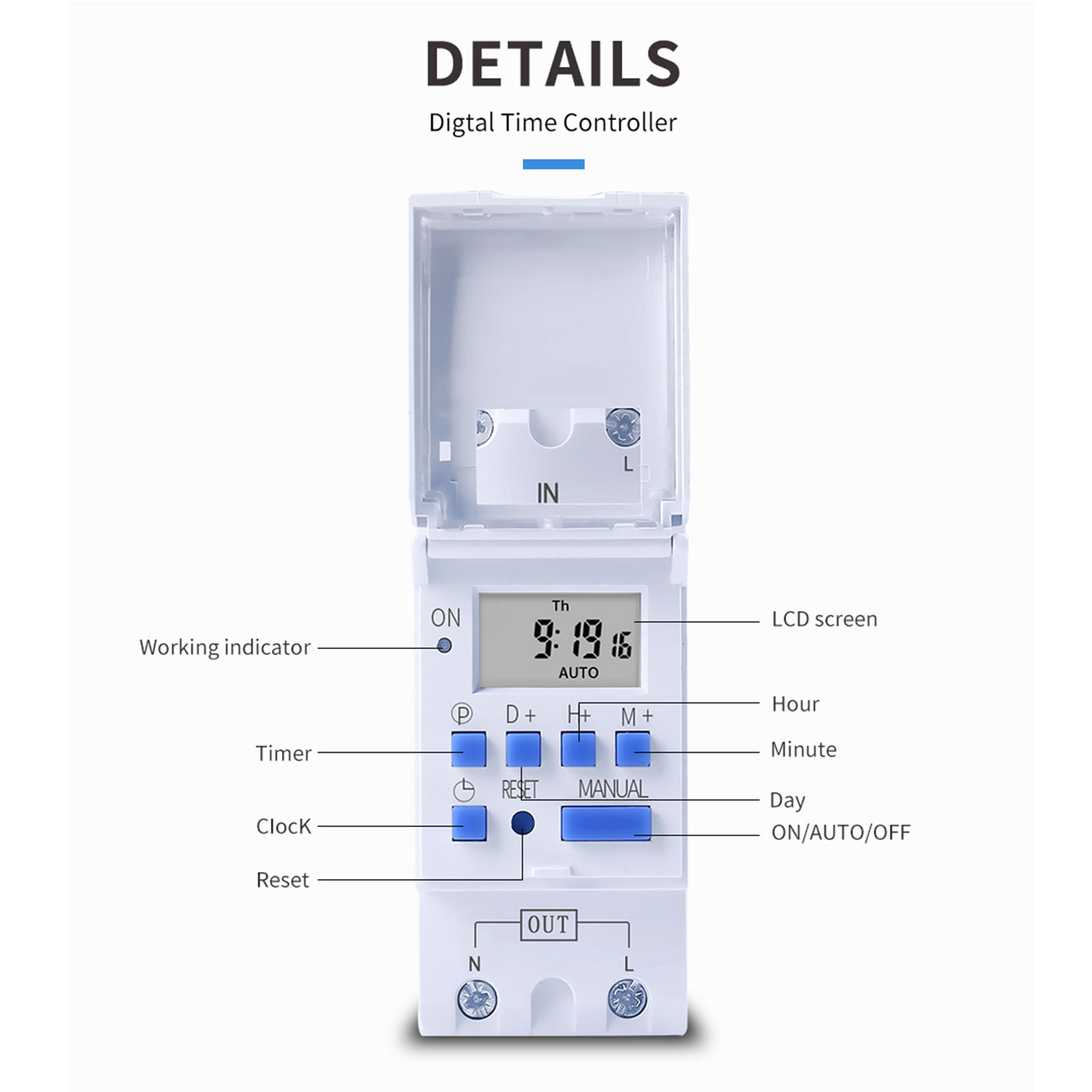 THC 30A Digital Timer Switch – 7-Day Programmable Time Control With 16 ON/OFF Settings, Screw Or Rail Mount (110V)