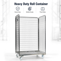 Cage à roulettes à 3 côtés, côtés démontables, en treillis métallique galvanisé, robuste, pliable, pour le stockage en supermarché