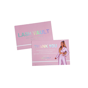 Cartes de remerciement personnalisées en feuille holographique rose arc-en-ciel, illustration de personnage, design de marque de beauté pour cils, logo laser, cartes de visite - Product Image 5