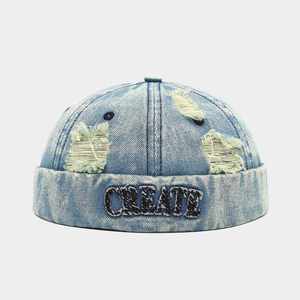 Casquette en jean délavé style rétro vintage avec trous effilochés et logo lettre, unisexe adulte, toutes saisons - Product Image 6
