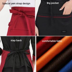 Tabliers de cuisine imperméables personnalisés avec logo pour femmes, en coton et polyester, pour cuisinières, serveuses, vêtements de travail, tablier court - Product Image 3