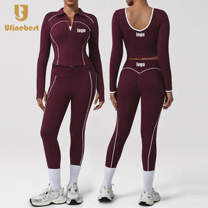 Yeni kadın ceketler nefes Yoga seti spor tayt yüksek belli dar 2-Piece açık spor setleri - Product Image 1